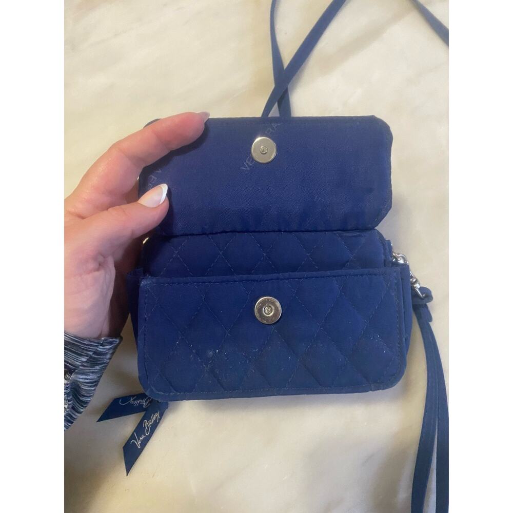 Vera Bradley Crossbody Zip Wallet Blue Quilted Cross Stitch Clutch - Picture 4 of 6